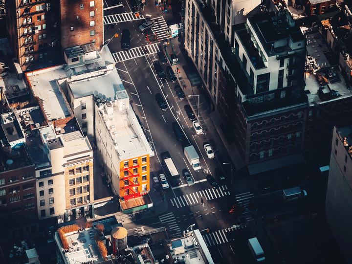 Aerial view of city intersection